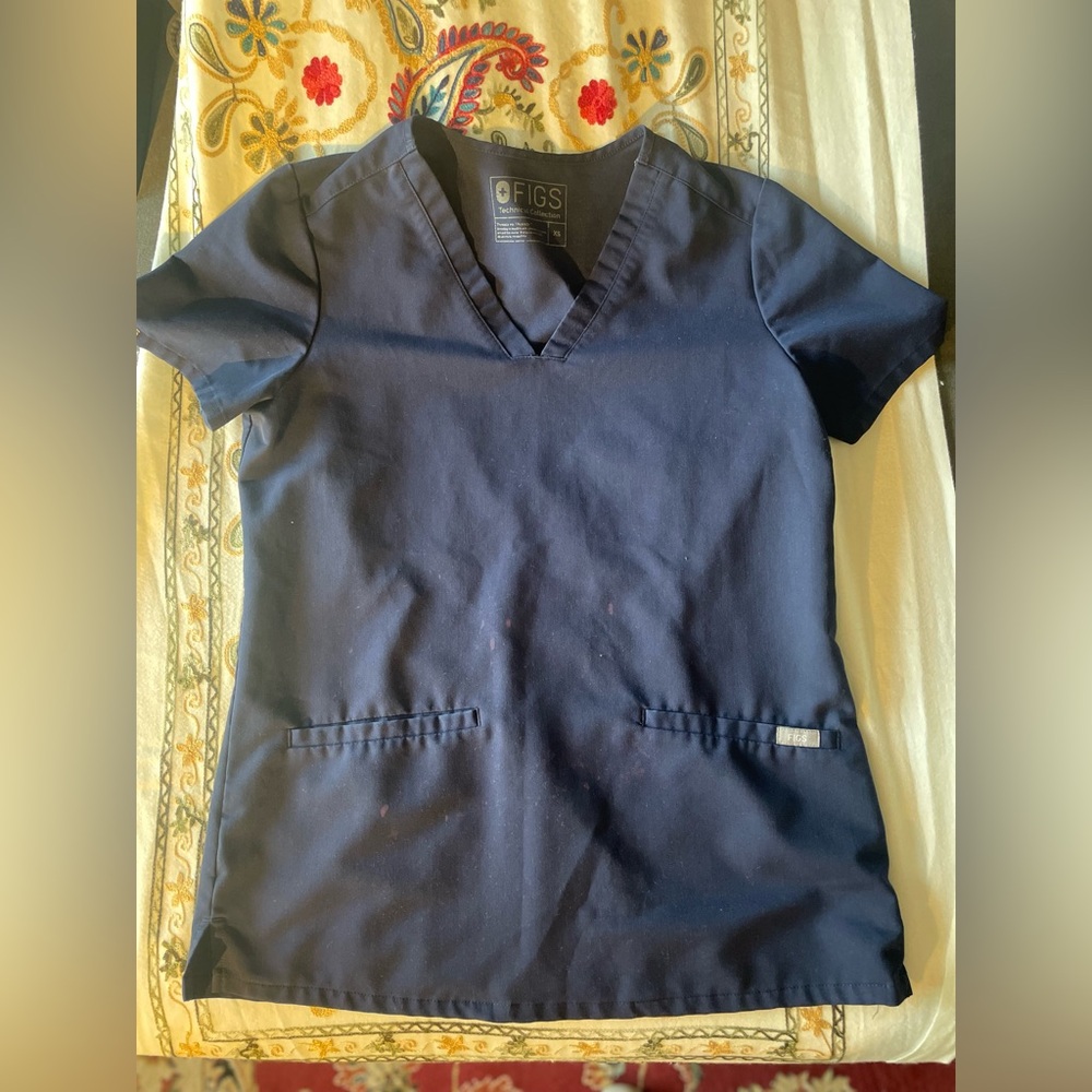 Figs Navy Blue V-Neck Scrub Top